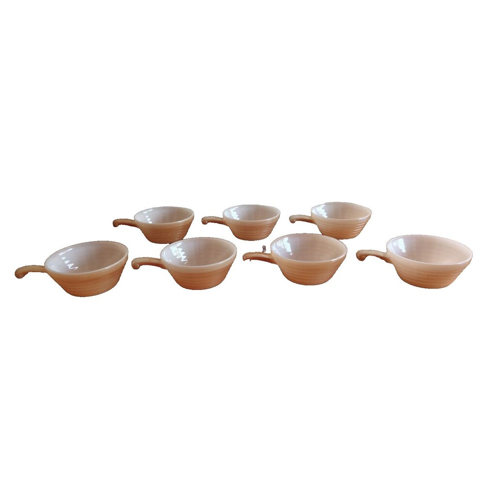 Lot of 7 Vtg Fire King Oven Ware Peach Lustre Bee Hive Soup Chili Bowls Handles